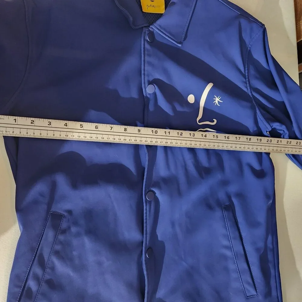 Zara Mens Blue Graphic Lightweight Jacket With Snap Buttons & Face Design